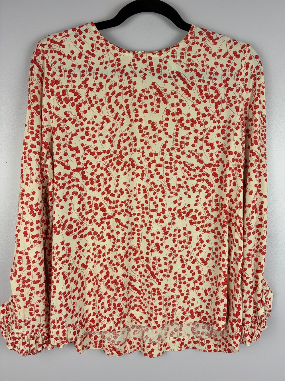 GANNI Lily of the Valley Floral Ruffle Blouse Red Cream 36